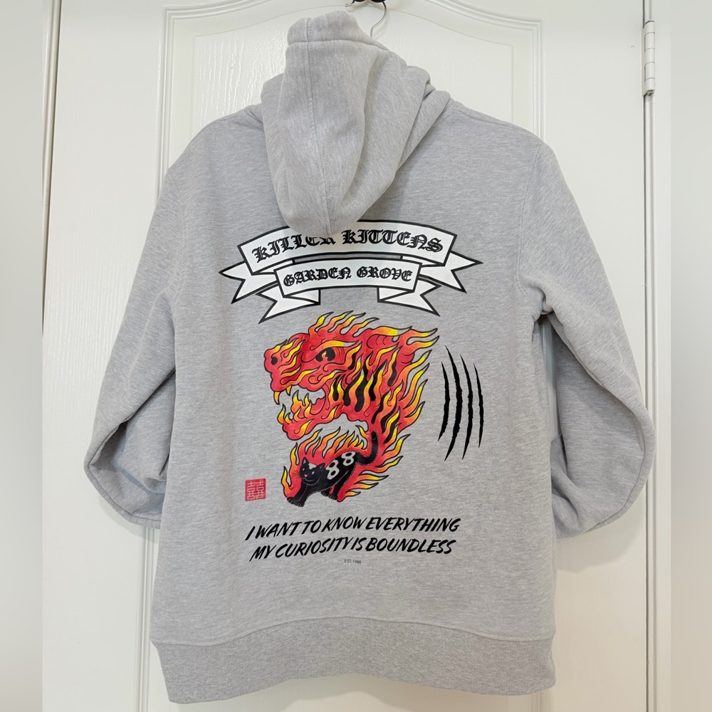 88Rising Essentials Gray Graphic Hoodie Tiger Back Print Streetwear Unisex Small - Picture 4 of 7